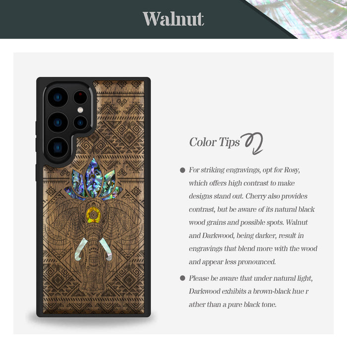 The African Elephant, Hand-Inlaid Wood & Mother of Pearl Case - Artisanal Cover for Samsung Galaxy