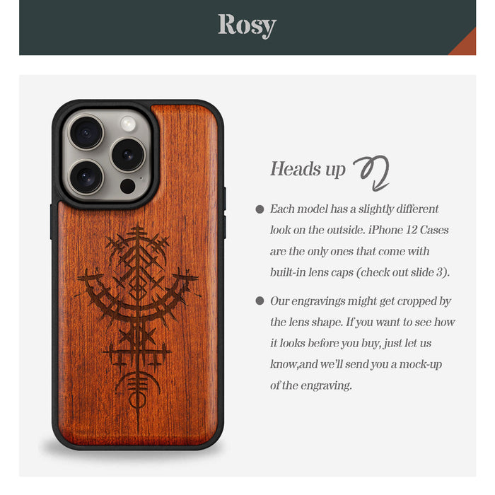 Vegvísir, Classic Engraved Wood & TPU Case - Artisanal Cover for Apple iPhone