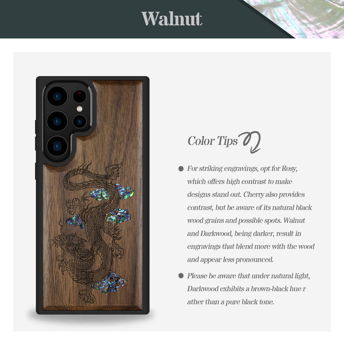 Majestic Chinese Dragon, Hand-Inlaid Wood & Mother of Pearl Case - Artisanal Cover for Samsung Galaxy