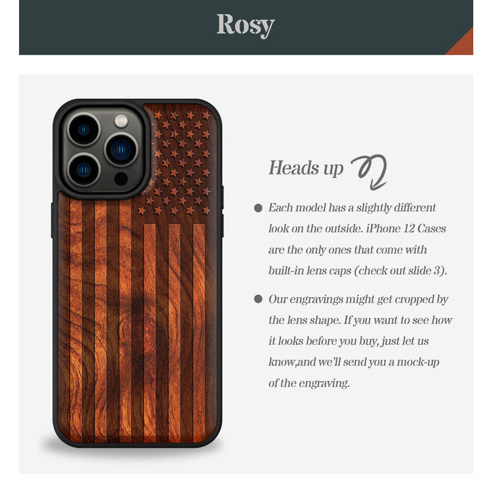 The Classic American Flag, Classic Engraved Wood & TPU Case - Artisanal Cover for Apple iPhone