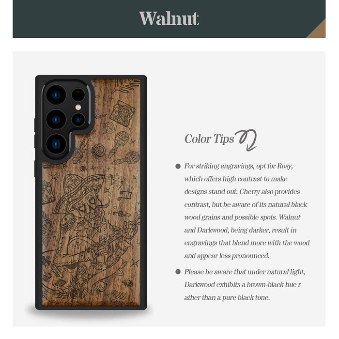 Skeleton Guitarist, Classic Engraved Wood & TPU Case - Artisanal Cover for Samsung Galaxy