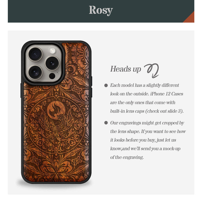 The Phoenix Mandala, Classic Engraved Wood & TPU Case - Artisanal Cover for Apple iPhone