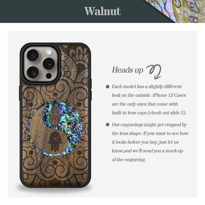 Tranquil Harmony Mandala, Hand-Inlaid Wood & Mother of Pearl Case - Artisanal Cover for Apple iPhone