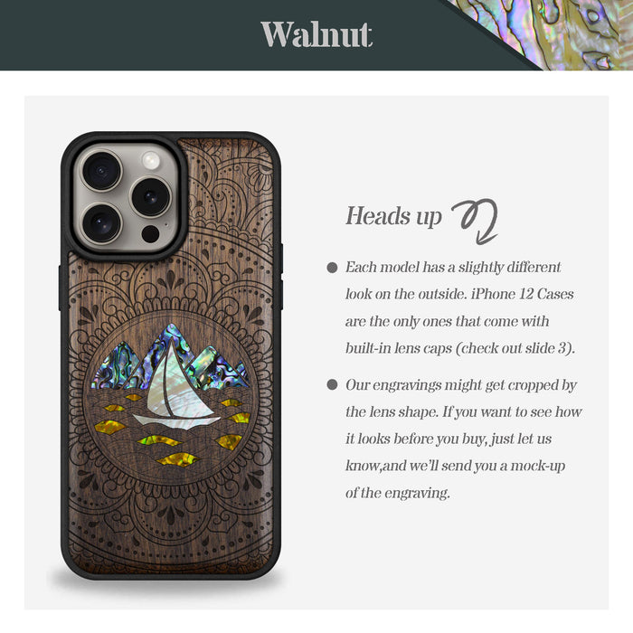 Oceanic Mandala Calm, Hand-Inlaid Wood & Mother of Pearl Case - Artisanal Cover for Apple iPhone