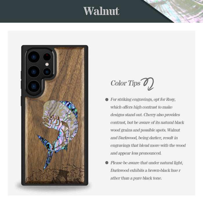 The Majestic Mahi-Mahi, Hand-Inlaid Wood & Mother of Pearl Case - Artisanal Cover for Samsung Galaxy