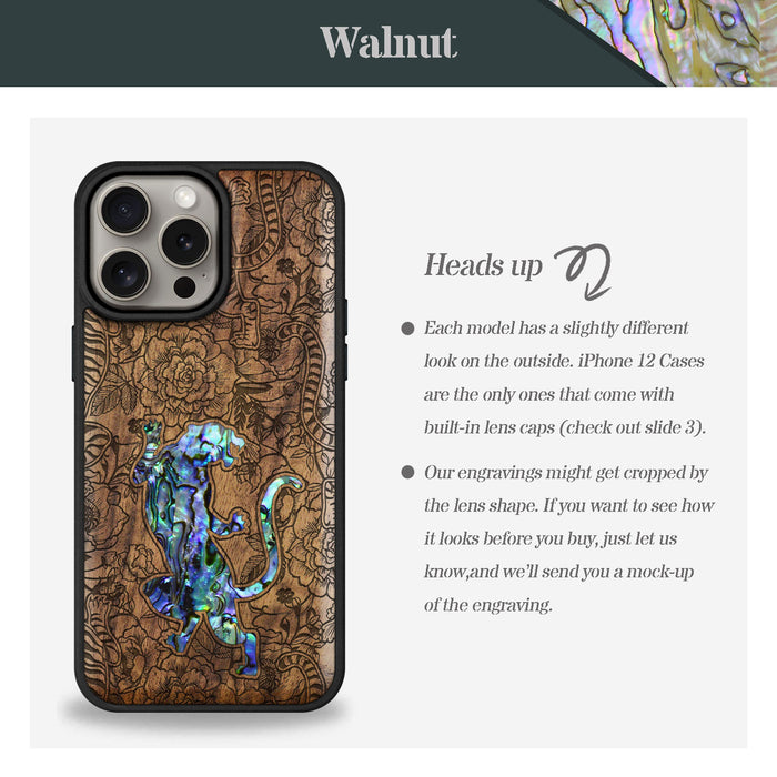 A Tiger Amidst Flowers, Hand-Inlaid Wood & Mother of Pearl Case - Artisanal Cover for Apple iPhone