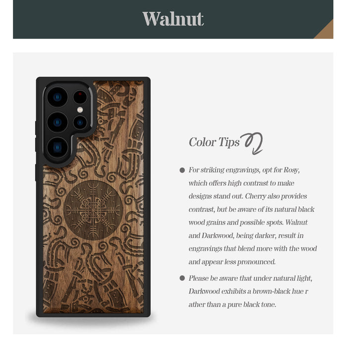 Viking Shield, Classic Engraved Wood & TPU Case - Artisanal Cover for Samsung Galaxy