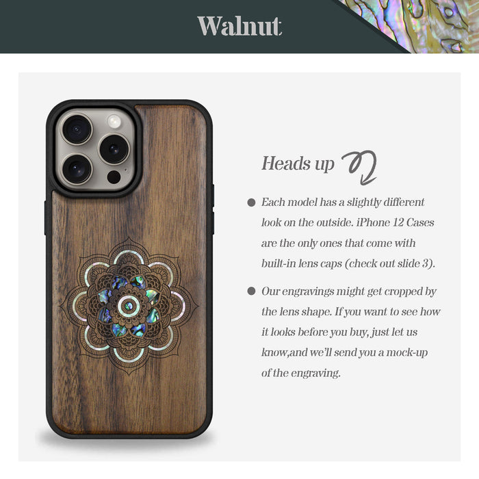 Mystic Floral Harmony, Hand-Inlaid Wood & Mother of Pearl Case - Artisanal Cover for Apple iPhone