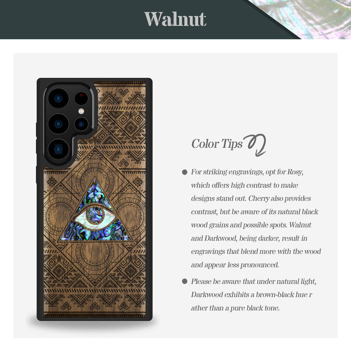 The All-Seeing Eye, Hand-Inlaid Wood & Mother of Pearl Case - Artisanal Cover for Samsung Galaxy