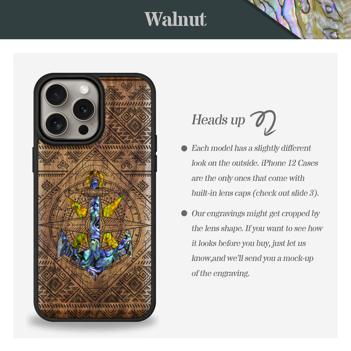 Voyage Intrigue, Hand-Inlaid Wood & Mother of Pearl Case - Artisanal Cover for Apple iPhone