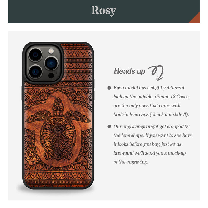 The Enigmatic Turtle, Classic Engraved Wood & TPU Case - Artisanal Cover for Apple iPhone