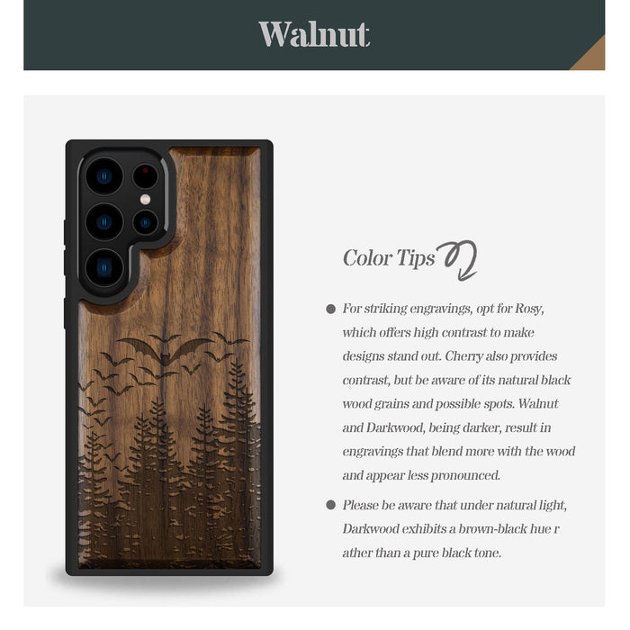 Bats Over the Forest, Classic Engraved Wood & TPU Case - Artisanal Cover for Samsung Galaxy