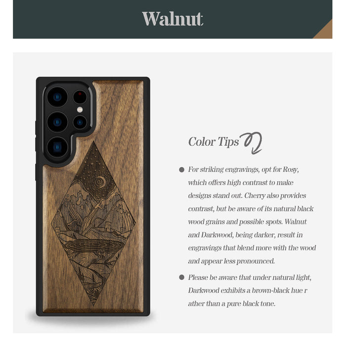 A Glimpse into the Starlit Wilderness, Classic Engraved Wood & TPU Case - Artisanal Cover for Samsung Galaxy