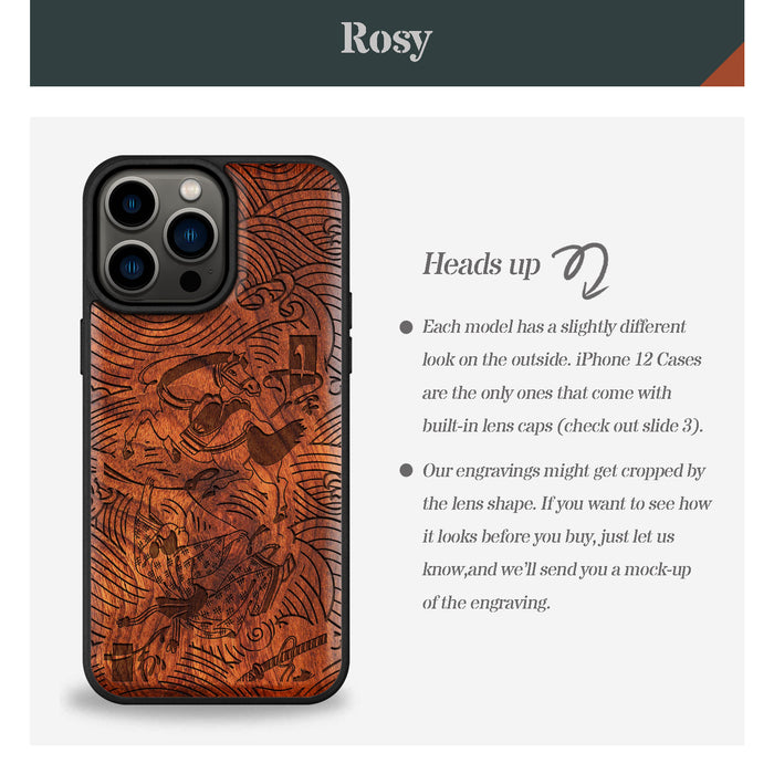 The Dance of Blades and Waves, Classic Engraved Wood & TPU Case - Artisanal Cover for Apple iPhone