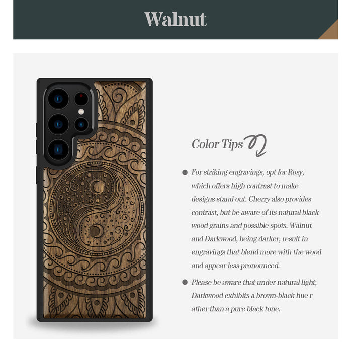 The Yin Yang Paisley, Classic Engraved Wood & TPU Case - Artisanal Cover for Samsung Galaxy