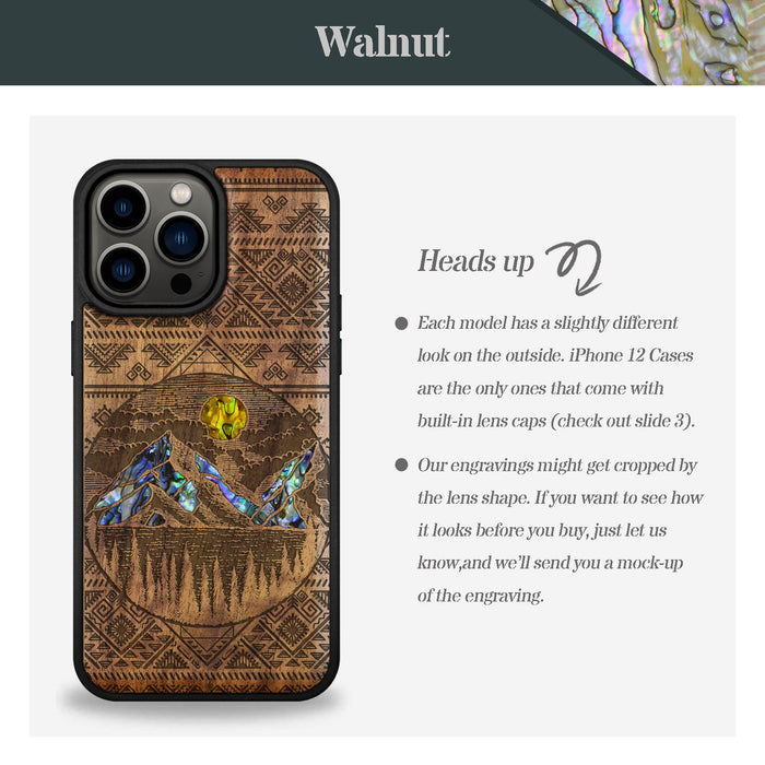 The Lens of Nature, Hand-Inlaid Wood & Mother of Pearl Case - Artisanal Cover for Apple iPhone