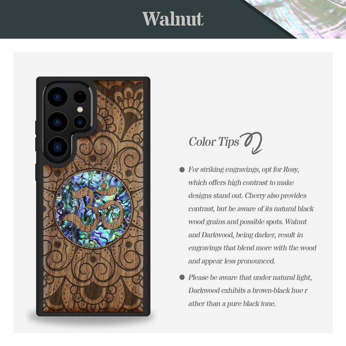 Eternal Om Mandala, Hand-Inlaid Wood & Mother of Pearl Case - Artisanal Cover for Samsung Galaxy