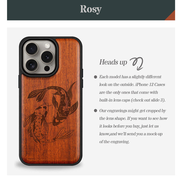 Yin-Yang Koi, Classic Engraved Wood & TPU Case - Artisanal Cover for Apple iPhone