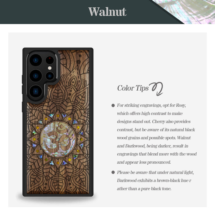 Harmony's Whisper Mandala, Hand-Inlaid Wood & Mother of Pearl Case - Artisanal Cover for Samsung Galaxy