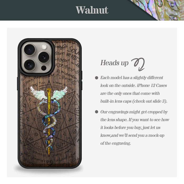 An Octagonal Star Embrace, Hand-Inlaid Wood & Mother of Pearl Case - Artisanal Cover for Apple iPhone