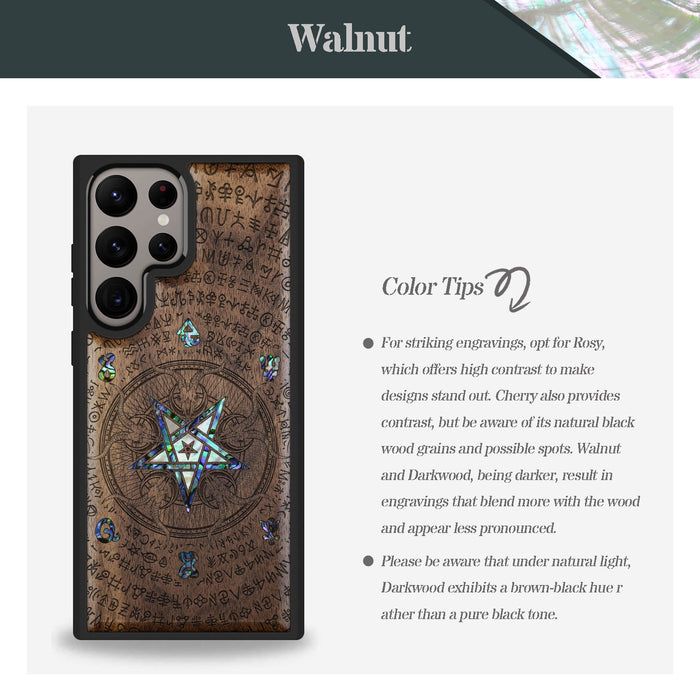 Whisper of the Abyss, Hand-Inlaid Wood & Mother of Pearl Case - Artisanal Cover for Samsung Galaxy