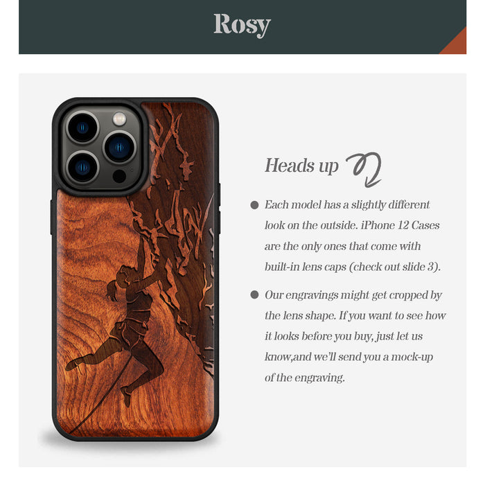 Woman Ascending the Cliff, Classic Engraved Wood & TPU Case - Artisanal Cover for Apple iPhone