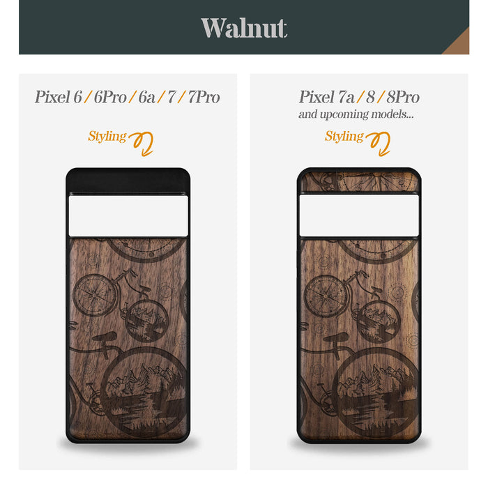 Bicycle Adventure, Classic Engraved Wood & TPU Case - Artisanal Cover for Google Pixel
