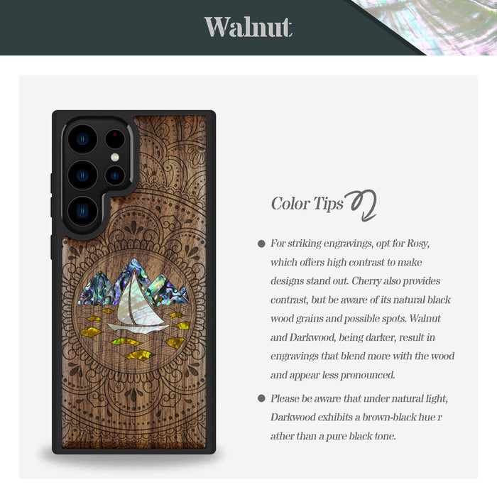 Oceanic Mandala Calm, Hand-Inlaid Wood & Mother of Pearl Case - Artisanal Cover for Samsung Galaxy