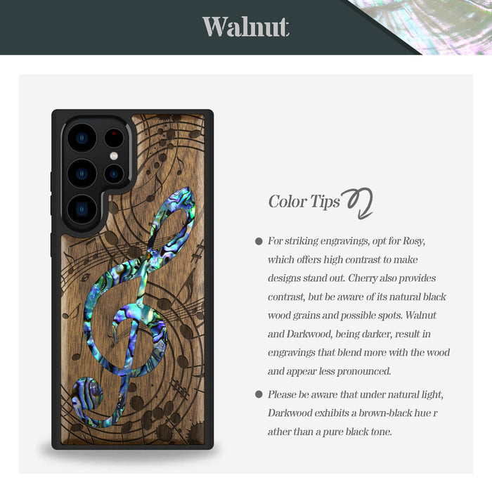 The Grand Clef and Musical Notes, Hand-Inlaid Wood & Mother of Pearl Case - Artisanal Cover for Samsung Galaxy