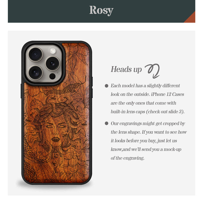 The Medusa Enigma, Classic Engraved Wood & TPU Case - Artisanal Cover for Apple iPhone