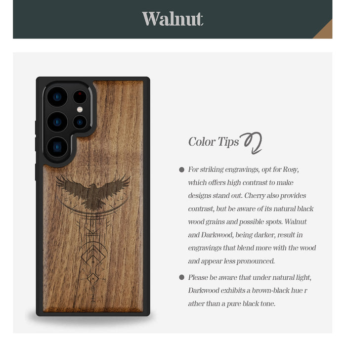 Norse Symbols, Classic Engraved Wood & TPU Case - Artisanal Cover for Samsung Galaxy