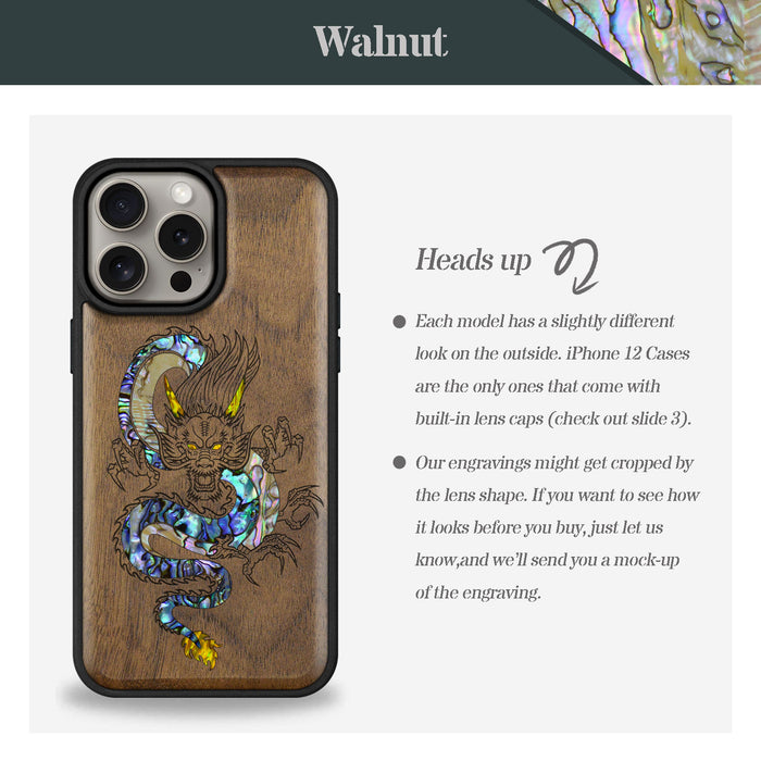 The Oriental Dragon, Hand-Inlaid Wood & Mother of Pearl Case - Artisanal Cover for Apple iPhone