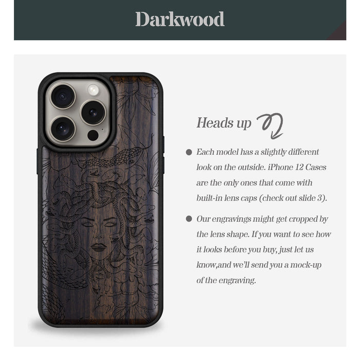 The Medusa Enigma, Classic Engraved Wood & TPU Case - Artisanal Cover for Apple iPhone