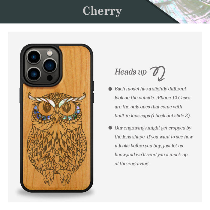 The Owl Mandala, Hand-Inlaid Wood & Mother of Pearl Case - Artisanal Cover for Apple iPhone