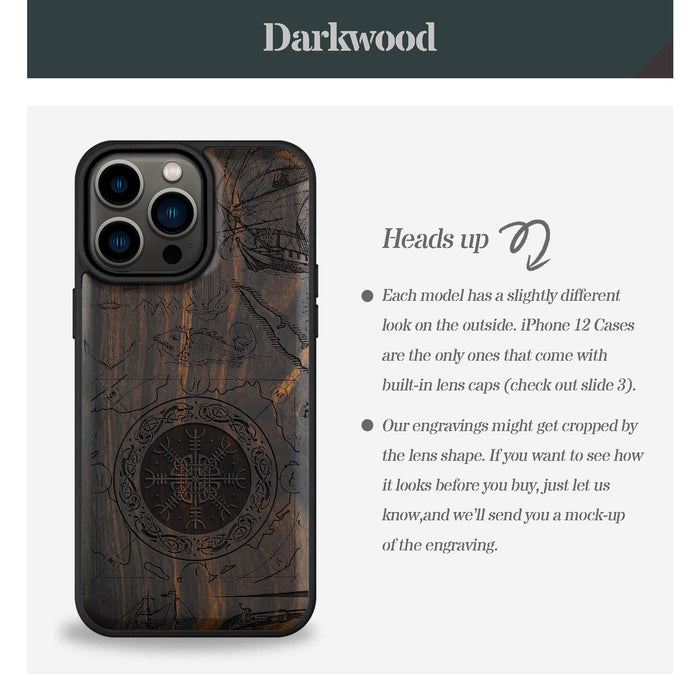 Viking Shield Amidst Maritime Treasures, Classic Engraved Wood & TPU Case - Artisanal Cover for Apple iPhone