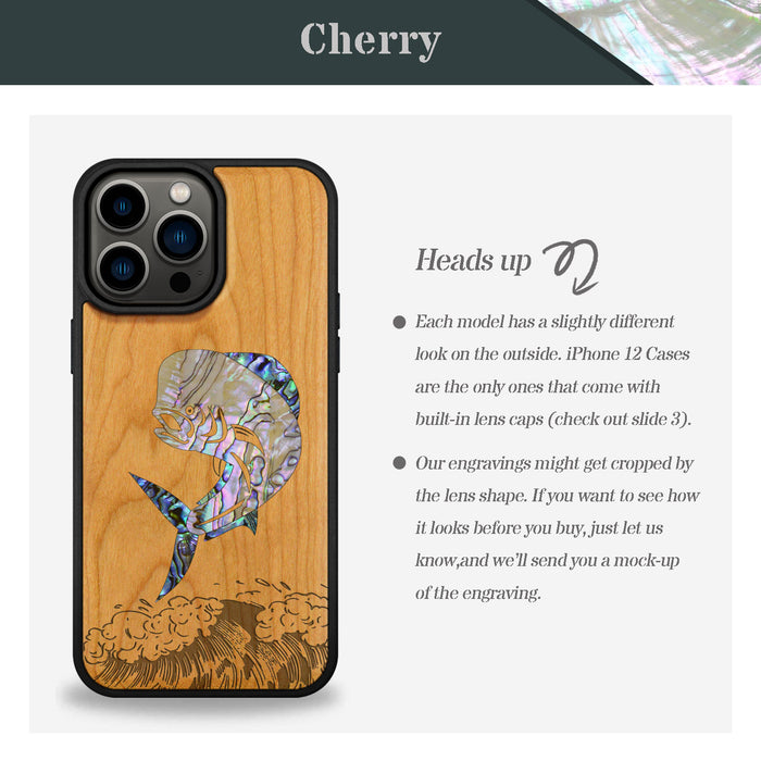 The Majestic Mahi-Mahi, Hand-Inlaid Wood & Mother of Pearl Case - Artisanal Cover for Apple iPhone