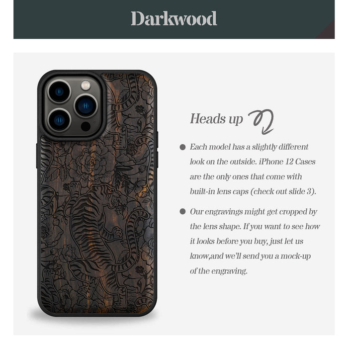 A Tiger Amidst Flowers and Vines, Classic Engraved Wood & TPU Case - Artisanal Cover for Apple iPhone