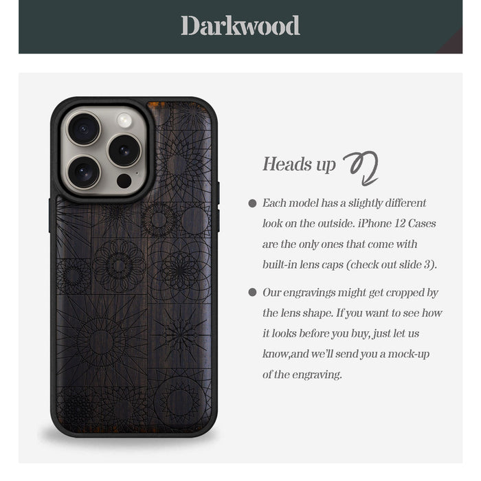 The Spirograph Mandala Mosaic, Classic Engraved Wood & TPU Case - Artisanal Cover for Apple iPhone