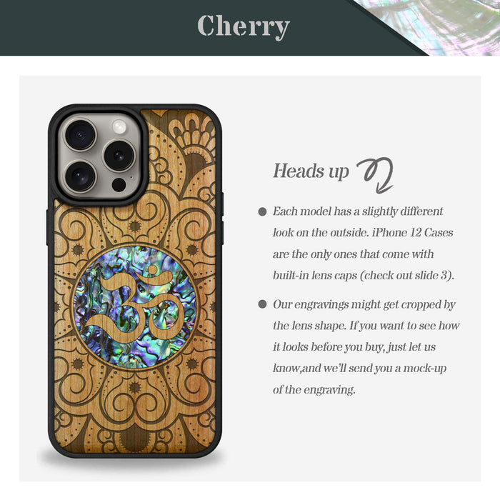 Eternal Om Mandala, Hand-Inlaid Wood & Mother of Pearl Case - Artisanal Cover for Apple iPhone