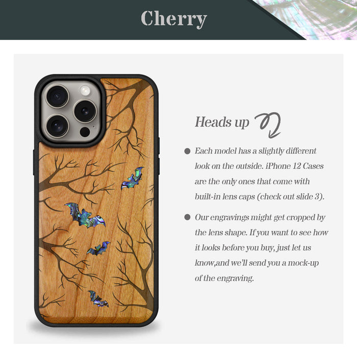 Shadows of the Night, Hand-Inlaid Wood & Mother of Pearl Case - Artisanal Cover for Apple iPhone