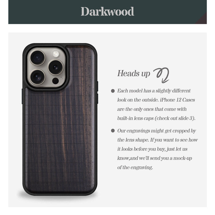 Measuring the Details, Classic Engraved Wood & TPU Case - Artisanal Cover for Apple iPhone