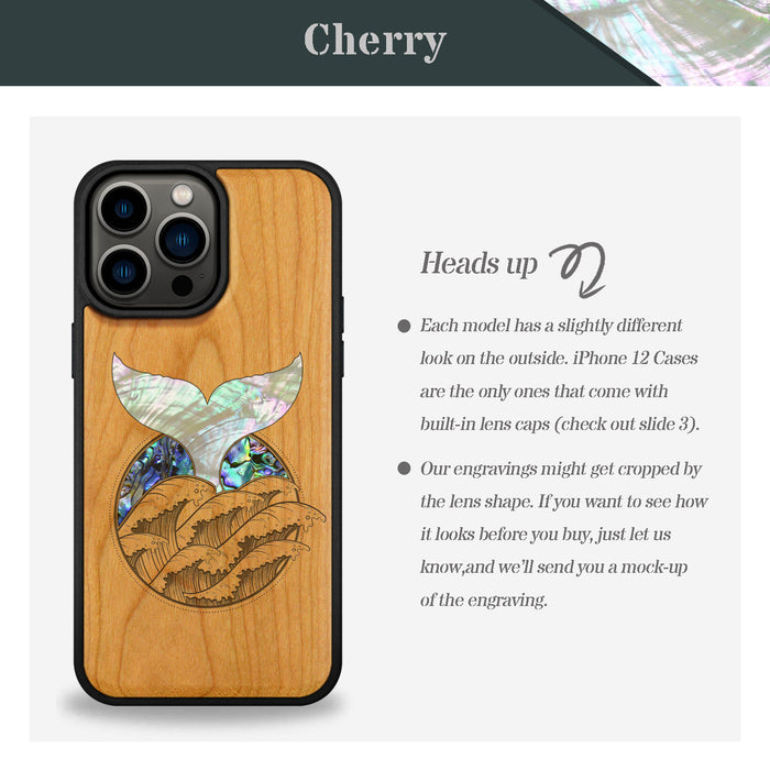 The Whale's Tail, Hand-Inlaid Wood & Mother of Pearl Case - Artisanal Cover for Apple iPhone