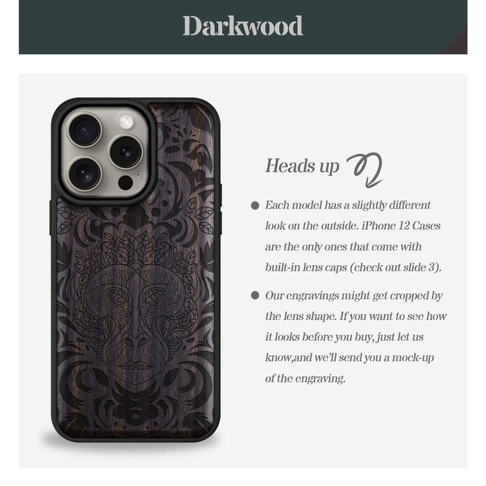 The Leafy Visage, Classic Engraved Wood & TPU Case - Artisanal Cover for Apple iPhone