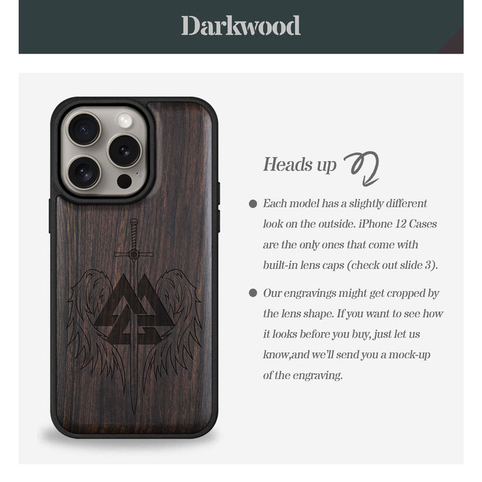 Valknut and Sword, Classic Engraved Wood & TPU Case - Artisanal Cover for Apple iPhone