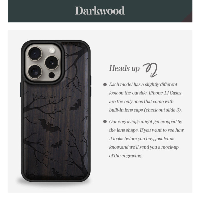 Bats in the Moonlight, Classic Engraved Wood & TPU Case - Artisanal Cover for Apple iPhone