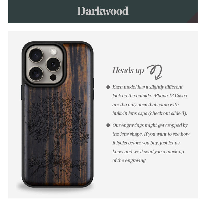 The Fairy Tree Line Art, Classic Engraved Wood & TPU Case - Artisanal Cover for Apple iPhone