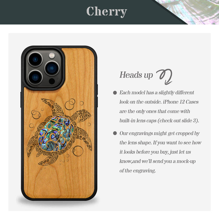 The Maori Turtle, Hand-Inlaid Wood & Mother of Pearl Case - Artisanal Cover for Apple iPhone