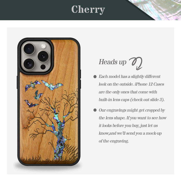Gothic Night, Hand-Inlaid Wood & Mother of Pearl Case - Artisanal Cover for Apple iPhone