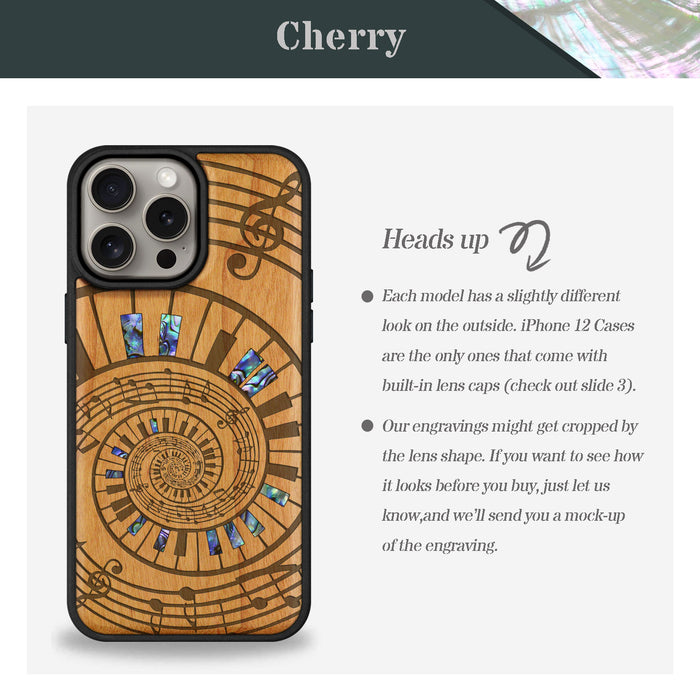 A Spiral Symphony, Hand-Inlaid Wood & Mother of Pearl Case - Artisanal Cover for Apple iPhone