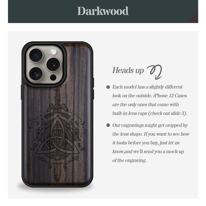 Norse Emblems, Classic Engraved Wood & TPU Case - Artisanal Cover for Apple iPhone